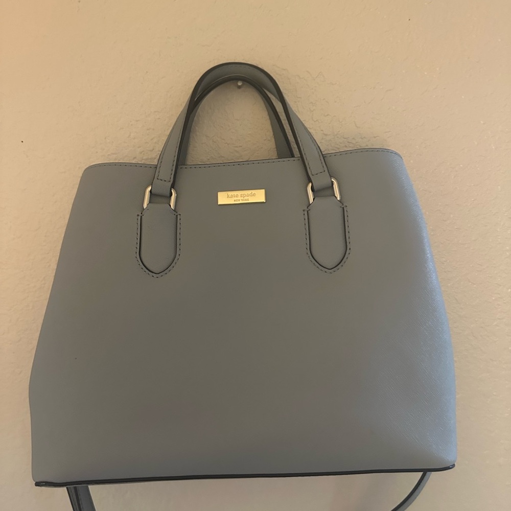 kate spade Gray Structured Saffiano Satchel with Gold Plate
